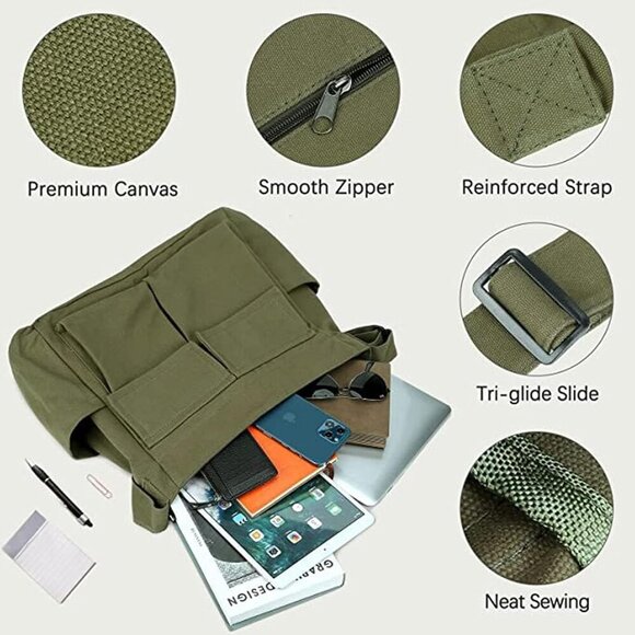 Canvas Messenger Bag with Fairy Grunge Bracelet Large Capacity Hobo Crossbody - Picture 3 of 7